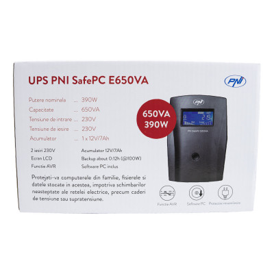 UPS PNI SafePC E650VA, putere 390W, 1.8A, iesire 2 x 230V, ecran LCD acumulator 7.2A inclus foto