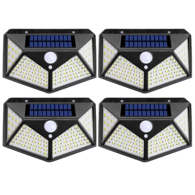 Set 4 Lampi Solare cu Panou si Acumulator Calitate cu 100 Led / Lumina Alba si 270 Grade Raza Senzor de Miscare foto