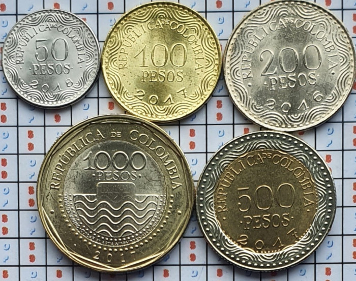A041 Columbia set 5 monede 50, 100, 200, 500, 1000 Pesos 2016 - 2018 UNC