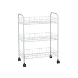 Etajera metalica, tip carucior, multifunctionala, cu roti, 3 etaje, alb