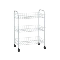 Etajera metalica, tip carucior, multifunctionala, cu roti, 3 etaje, alb