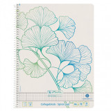 Caiet a4 70f spirala patratele motiv ginkgo greenline, Herlitz