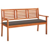 Cumpara ieftin Bancă grădină 3 locuri, cu pernă, 150 cm, lemn masiv eucalipt