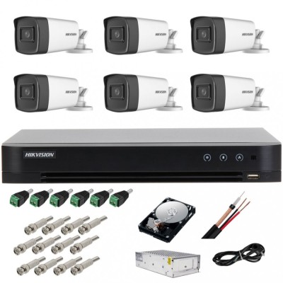 Sistem complet supraveghere 5 MP Hiwatch by Hikvision Turbo HD cu 6 camere Bullet IR 40 m, sursa alimentare, HDD 1TB, full accesorii SafetyGuard Surve foto