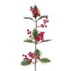 Crenguță Decorativă Crăciun, V&acirc;sc, Frunze Verzi, Fructe Roșii Ninse, 65cm, Plastic, Oem