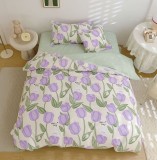 Cumpara ieftin Lenjerie De Pat Sven Xc108, Bumbac, 4 Piese, Cu Elastic, Alb, Imprimeu, Verde