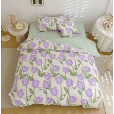 Lenjerie De Pat Sven Xc108, Bumbac, 4 Piese, Cu Elastic, Alb, Imprimeu, Verde