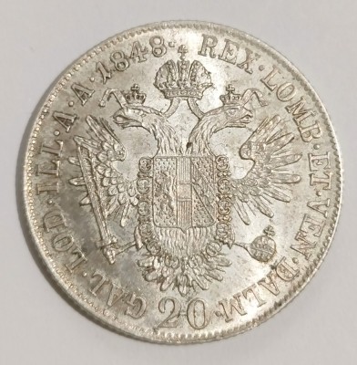 AUSTRIA 20 KREUZER 1848 A FERDINAND I ARGINT LUCIU DE MONETARIE AUNC UNC foto