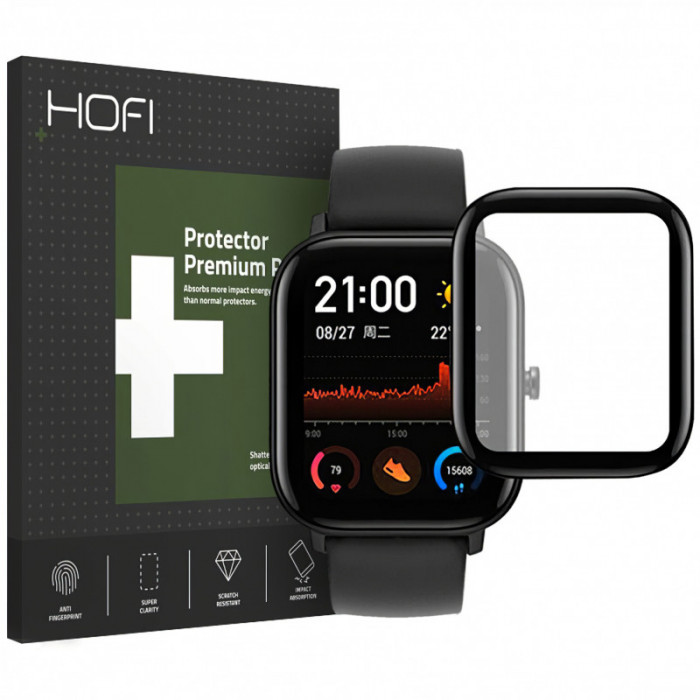 Folie Protectie Ecran HOFI pentru Amazfit GTS 2 mini, Sticla Flexibila, Full Face, 0.3mm, 7H, Neagra