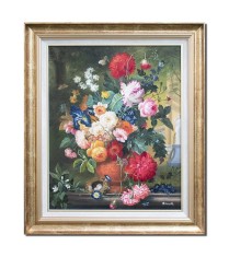 Tablou celebru pictat manual inramat, Aranjament floral, 65x55cm ulei pe panza, reproducere Rachel Ruysch, Magnific foto