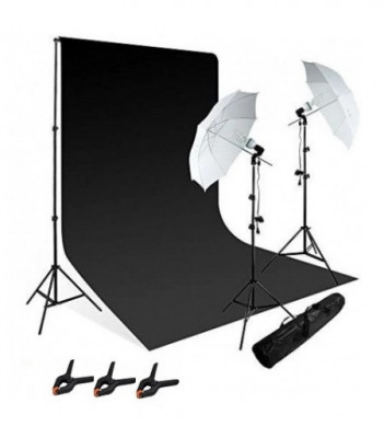 Kit studio foto,lumini,2 umbrele,suport fundal reglabil 2x2m,2 becuri + panza fundal negru foto