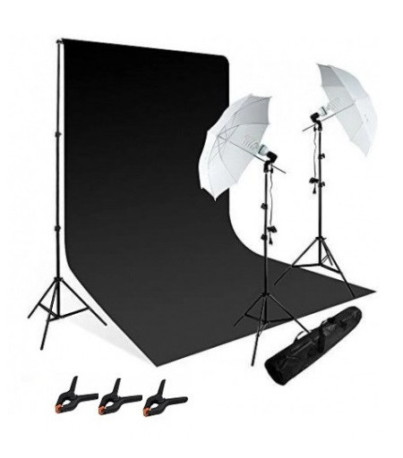 Kit studio foto,lumini,2 umbrele,suport fundal reglabil 2x2m,2 becuri + panza fundal negru