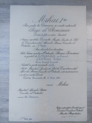 Brevet Ordinul Steaua Romaniei in grad de Comandor pt civili, model 2, 1947. Rar foto