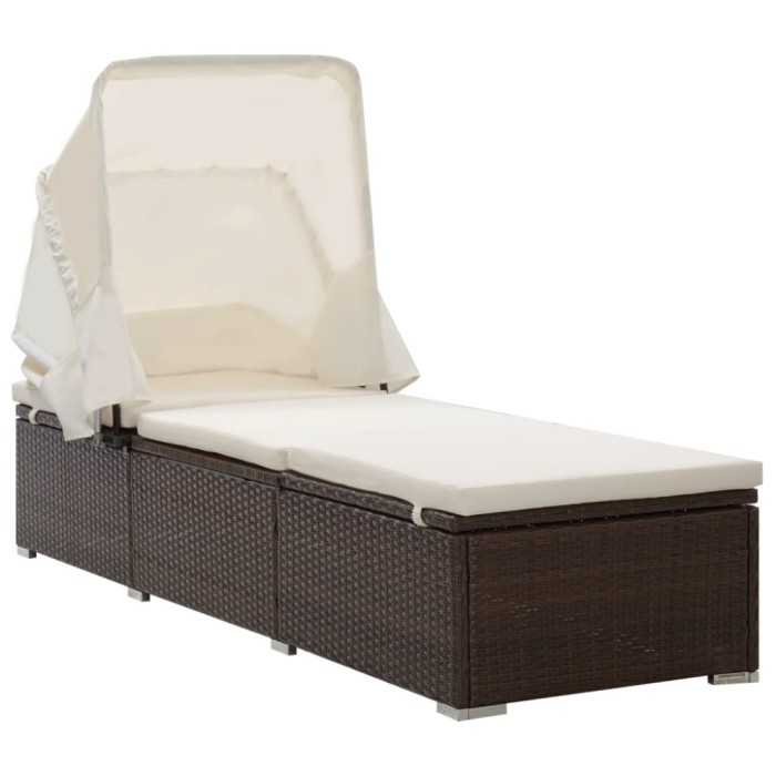 vidaXL Șezlong cu copertină și pernă, maro, poliratan 46247