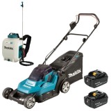 Makita DLM432CT2 + DUS108Z - Masina de tuns iarba cu 2 acumulatori Li-Ion 18 V 5 Ah 43 cm 50 l + Pulverizator 5 bar 10 l