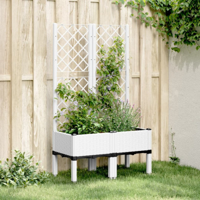 vidaXL Jardinieră de grădină cu spalier, alb, 80x40x142 cm, PP foto