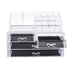 Suport Organizator Transparent FOXMAG24 pentru Cosmetice si Bijuterii, 16 Compartimente, 4 Sertare, Alb