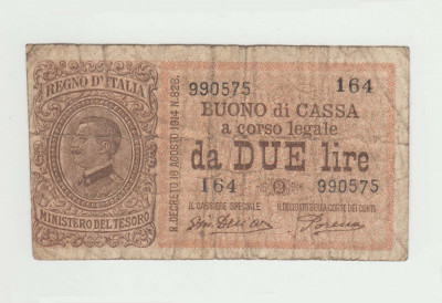 ITALIA - 2 LIRE 1914 , BEX1.57 foto