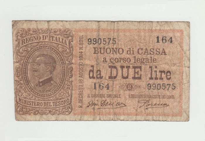 ITALIA - 2 LIRE 1914 , BEX1.57