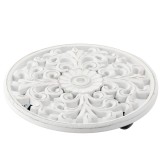 Suport ghiveci cu roti, rotund, din lemn, 30x30x7 cm, alb Household NewTrend