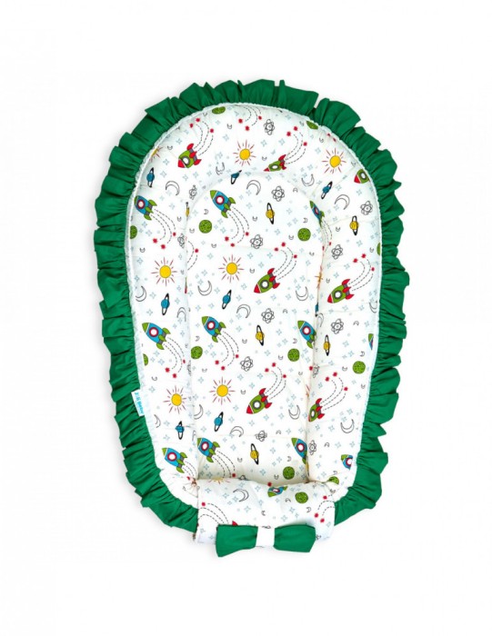 Baby Nest Premium din Bumbac, rachete cu verde inchis