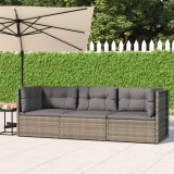 Set mobilier grădină vidaXL, 3 piese, poliratan gri, perne incluse, canapea colț, canapea mijloc, exterior, relaxare
