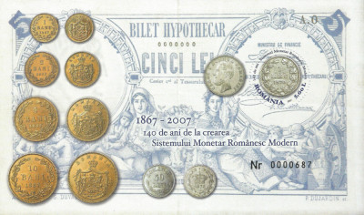 Romania, LP 1783/2007, 140 ani Sistemul Monetar Romanesc, colita dantelata, MNH foto