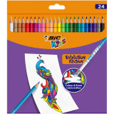 Creioane colorate cu guma de sters Evolution Illusion Bic, 24 culori