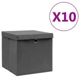 VidaXL Cutii depozitare cu capac, 4 buc., gri, 28x28x28 cm