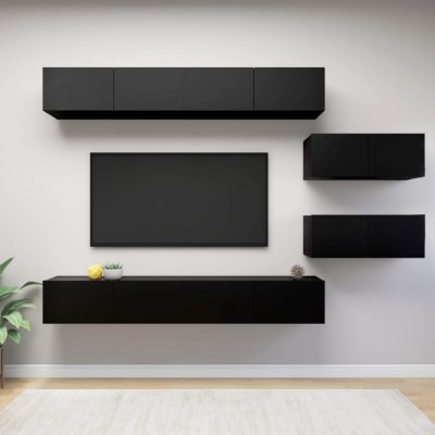 vidaXL Set dulapuri TV, 6 piese, negru, lemn prelucrat foto