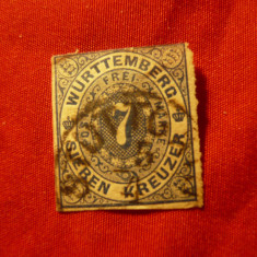 Timbru Wurtemberg 1869 , val. 7kr stampilat