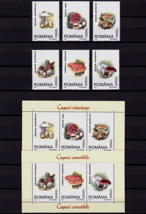 ✅ RO 2003 ,LP 1616 + a , &quot;Ciuperci&quot; , serie + serie triptic colitele 332/333,MNH