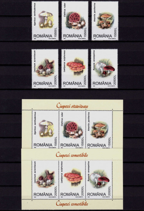 RO 2003 ,LP 1616 + a , &quot;Ciuperci&quot; , serie + serie triptic colitele 332/333,MNH