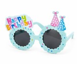 Cumpara ieftin Ochelari aniversari albastri 13.5 x 8.5 cm, model Happy Birthday cu palarii festive