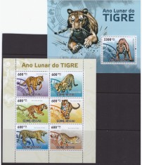 98-Guineea Bissau 2010-TIGRUL-Coala mica cu 6 timbre si colita nestampilate ,MNH