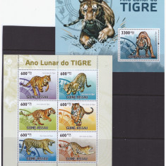 98-Guineea Bissau 2010-TIGRUL-Coala mica cu 6 timbre si colita nestampilate ,MNH