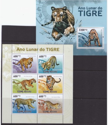 98-Guineea Bissau 2010-TIGRUL-Coala mica cu 6 timbre si colita nestampilate ,MNH foto