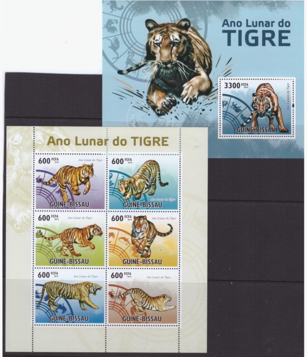 98-Guineea Bissau 2010-TIGRUL-Coala mica cu 6 timbre si colita nestampilate ,MNH