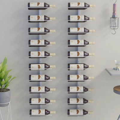 vidaXL Suport sticle de vin, de perete, 10 sticle, 2 buc., alb, metal foto