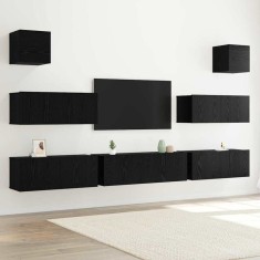 vidaXL Set Dulap TV 7 pcs Stejar negru 100 x 30 x 30 cm Lemn compozit