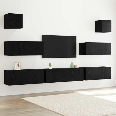 vidaXL Set Dulap TV 7 pcs Stejar negru 100 x 30 x 30 cm Lemn compozit foto
