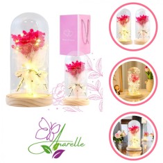 Buchet de Gypsophila Roz sub Cupola de Sticla cu LED&ndash; Cadoul Perfect, Elegant si Atemporal, cu Lumina LED, Baza din Lemn,, Ideal pentru Orice Ocazie S