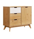Comoda Lemn Pin Borneo Natur, 96x40x79cm, 3 Sertare, 2 Rafturi, Design Scandinav, Sufragerie/Dormitor