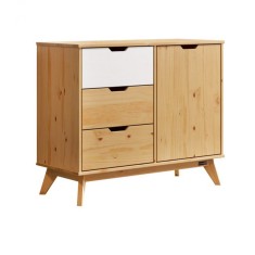 Comoda Borneo Natur, 3 sertare, 2 rafturi cu usa, lemn de pin, 96 x 40 x 79 cm