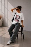 Tricou dama alb cu imprimeu fetita cu rochita roz stil kimono