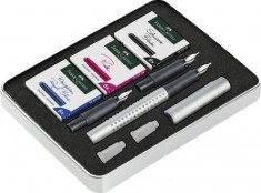 SET STILOU CALIGRAFIC GRIP 2011 ARGINTIU FABER-CASTELL foto