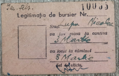 Legitimatie de bursier anul scolar 1949-1950 foto