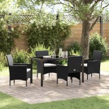 vidaXL Set de masă pentru grădină cu pernă 5 pcs Negru Rattan poli