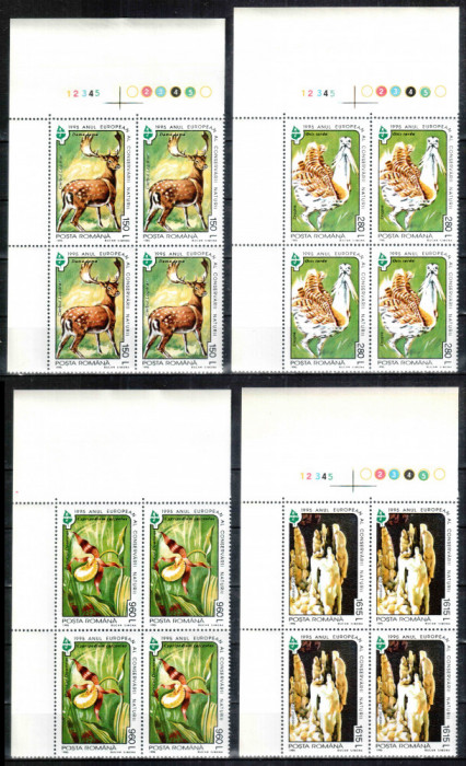 Romania 1995, LP 1381, Anul European al Conservarii Naturii, bloc de 4, MNH!