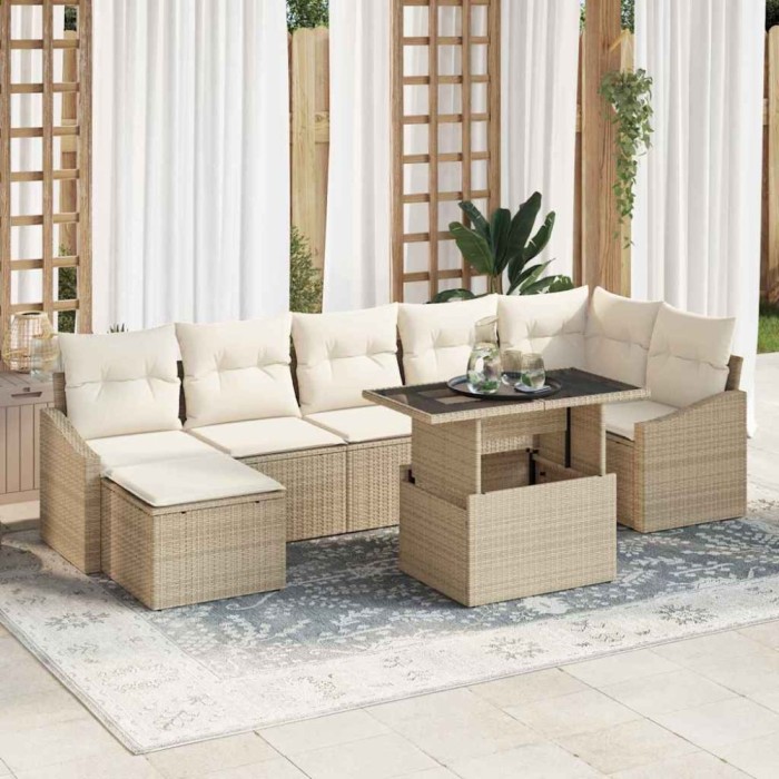 vidaXL Set de canapele pentru grădină cu pernă 8 pcs bej și crem